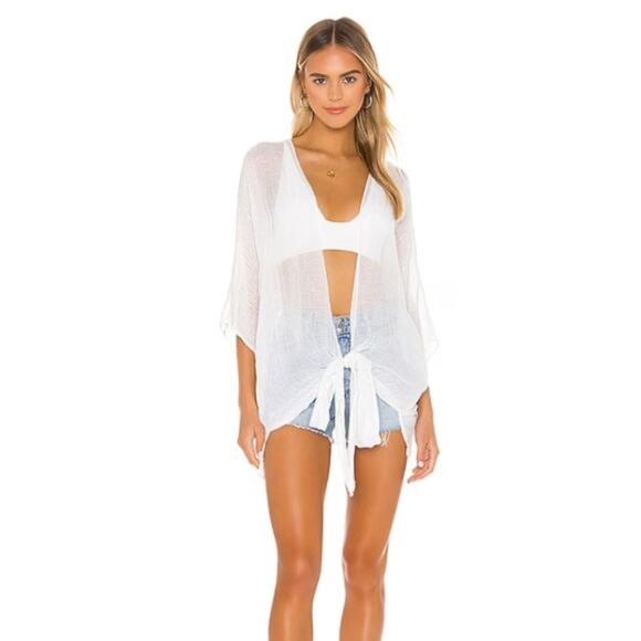 Michael Stars Daisy Wrap-Front Coverup in White One Size Fits - Picture 1 of 9